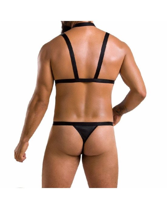 Комплект чоловічої білизни зі стреп Passion 039 SET ANDREW XXL/XXXL Black, стринги, шлейки