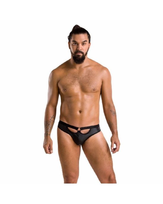 Чоловічі сліпи з вирізами Passion 041 SLIP JOE L/XL Black, екошкіра, відкриті сідниці