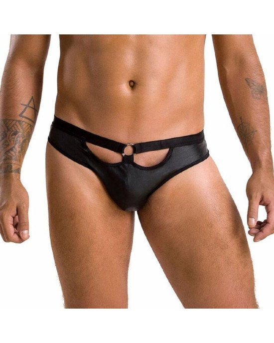 Чоловічі сліпи з вирізами Passion 041 SLIP JOE L/XL Black, екошкіра, відкриті сідниці