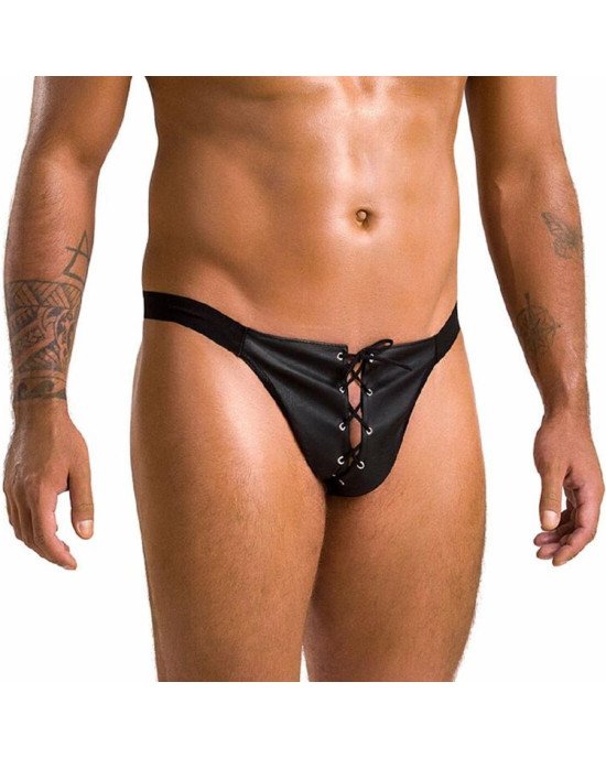 Чоловічі сліпи на шнурівці Passion 044 SLIP BEN L/XL Black, екошкіра, люверси