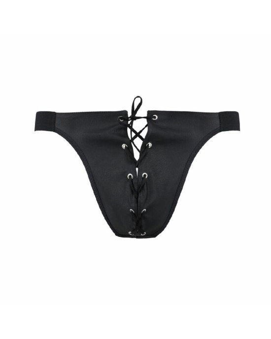 Чоловічі сліпи на шнурівці Passion 044 SLIP BEN L/XL Black, екошкіра, люверси