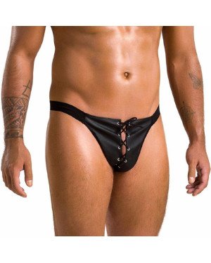 Чоловічі сліпи на шнурівці Passion 044 SLIP BEN XXL/XXXL Black, екошкіра, люверси
