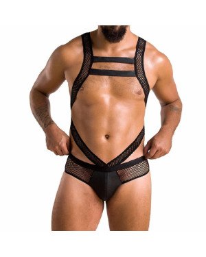 Чоловіче еротичне сітчасте боді Passion 045 VICTOR L/XL Black, екошкіра, сітка