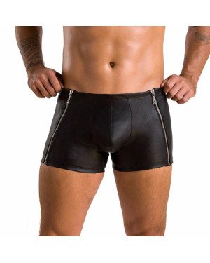 Чоловічі шкіряні боксери з блискавками Passion 049 SHORT MATT XXL/XXXL Black