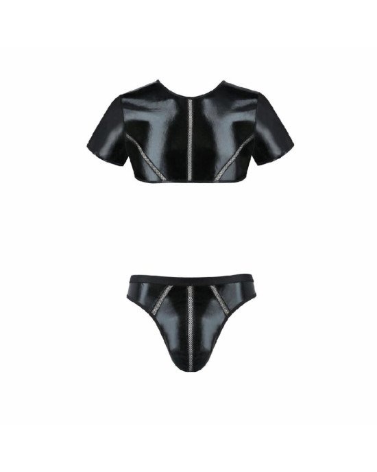 Комплект чоловічої білизни під латекс Passion 057 SET PETER S/M Black, кроп-топ, стринги