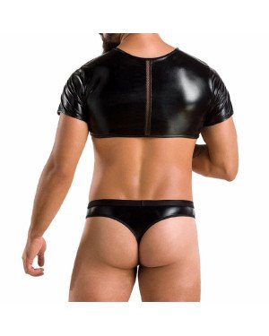 Комплект чоловічої білизни під латекс Passion 057 SET PETER S/M Black, кроп-топ, стринги