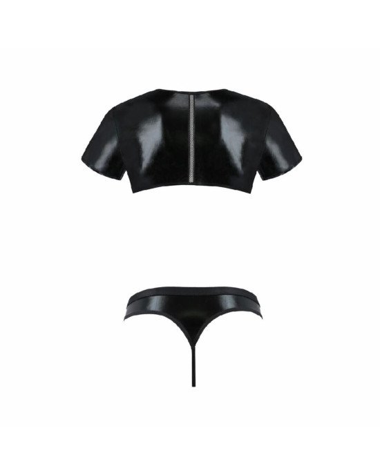 Комплект чоловічої білизни під латекс Passion 057 SET PETER S/M Black, кроп-топ, стринги