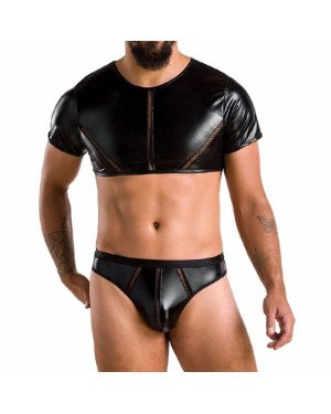 Комплект чоловічої білизни під латекс Passion 057 SET PETER XXL/XXXL Black, кроп-топ, стринги