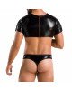 Комплект чоловічої білизни під латекс Passion 057 SET PETER XXL/XXXL Black, кроп-топ, стринги