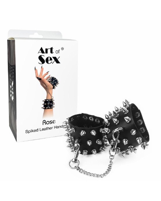 Наручники з шипами Art of Sex - Rose Spiked Leather Handcuffs, натуральна шкіра Наручники з шипами Art of Sex - Rose Spiked Leather Handcuffs, натуральна шкіра