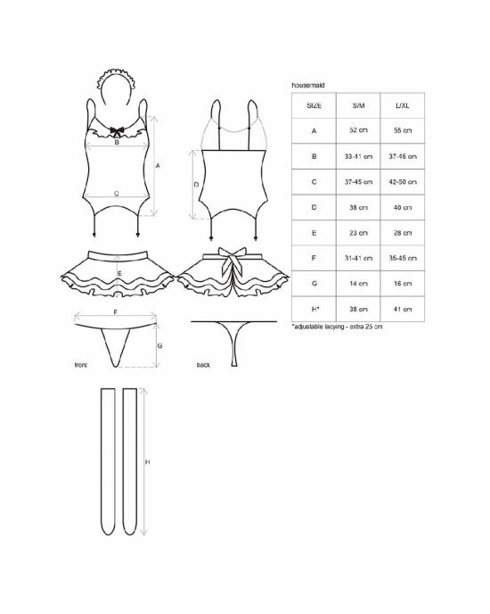 Еротичний костюм покоївки зі спідницею Obsessive Housemaid 5 pcs costume S/M, black, топ, спідниця, стринги, пов'язка на голову, п Еротичний костюм покоївки зі спідницею Obsessive Housemaid 5 pcs costume S/M, black, топ, спідниця, стринги, пов'язка на голову, п