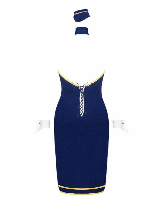 Еротичний костюм стюардеси Obsessive Stewardess uniform M/L, blue, сукня, пілотка, шарф, манжети Еротичний костюм стюардеси Obsessive Stewardess uniform M/L, blue, сукня, пілотка, шарф, манжети