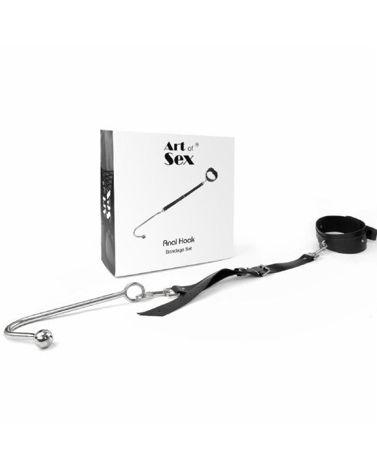 Анальний гак 2 із нашийником з натуральної шкіри Art of Sex - Anal hook, Чорний Анальний гак 2 із нашийником з натуральної шкіри Art of Sex - Anal hook, Чорний