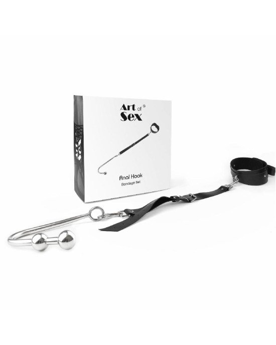 Анальний гак 3 із нашийником з натуральної шкіри Art of Sex - Anal hook, Чорний Анальний гак 3 із нашийником з натуральної шкіри Art of Sex - Anal hook, Чорний