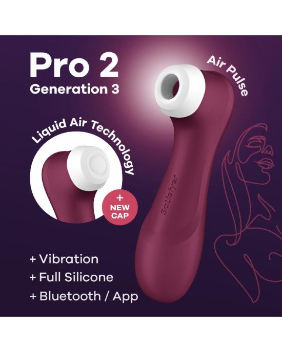 Вакуумний кліторальний стимулятор Satisfyer Pro 2 Generation 3 with Liquid Air Connect App Wіnе Red Вакуумний кліторальний стимулятор Satisfyer Pro 2 Generation 3 with Liquid Air Connect App Wіnе Red