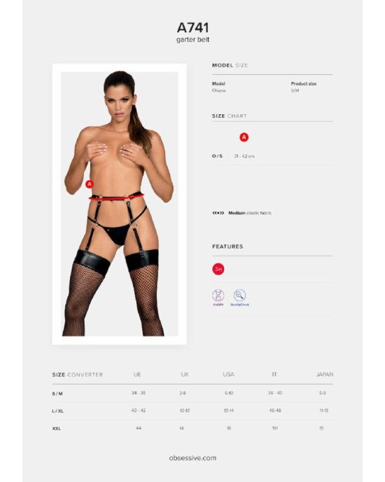 Гартери Obsessive A741 garter belt black O/S, штучна шкіра Гартери Obsessive A741 garter belt black O/S, штучна шкіра