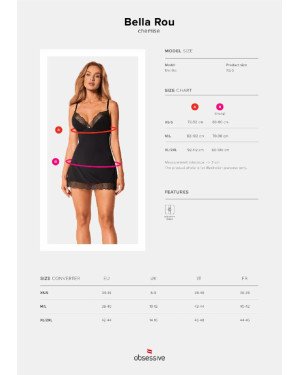 Сорочка та трусики Obsessive Bella Rou chemise & thong XS/S