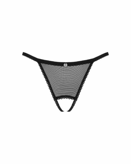 Прозорі стрінги з доступом Obsessive Celia Noir crotchless thong XL/2XL