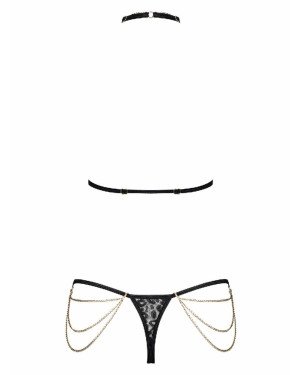 Комплект із ланцюжками Obsessive Pantheria 2-pcs set black S/M, бюстгальтер, трусики Комплект із ланцюжками Obsessive Pantheria 2-pcs set black S/M, бюстгальтер, трусики