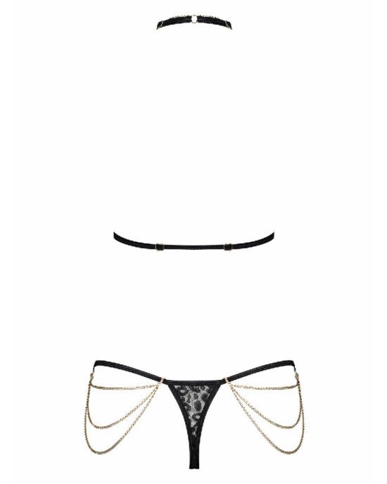 Комплект із ланцюжками Obsessive Pantheria 2-pcs set black S/M, бюстгальтер, трусики Комплект із ланцюжками Obsessive Pantheria 2-pcs set black S/M, бюстгальтер, трусики