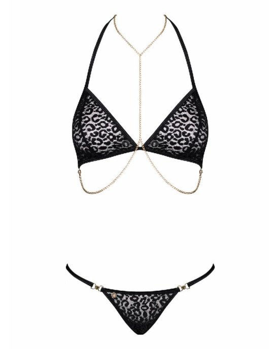Комплект із ланцюжками Obsessive Pantheria 2-pcs set black L/XL, бюстгальтер, трусики Комплект із ланцюжками Obsessive Pantheria 2-pcs set black L/XL, бюстгальтер, трусики