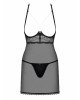 Прозора сорочка з відкритими грудьми Obsessive Pearlove chemise & thong black S/M, трусики Прозора сорочка з відкритими грудьми Obsessive Pearlove chemise & thong black S/M, трусики