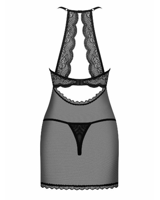 Прозора сорочка з відкритими грудьми Obsessive Pearlove chemise & thong black S/M, трусики Прозора сорочка з відкритими грудьми Obsessive Pearlove chemise & thong black S/M, трусики