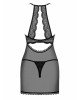 Прозора сорочка з відкритими грудьми Obsessive Pearlove chemise & thong black S/M, трусики Прозора сорочка з відкритими грудьми Obsessive Pearlove chemise & thong black S/M, трусики