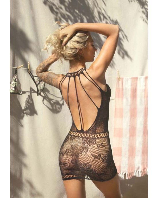 Ажурна сукня-сітка Leg Avenue Lace mini dress with cut-outs Black, one size Ажурна сукня-сітка Leg Avenue Lace mini dress with cut-outs Black, one size