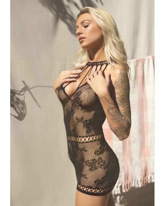 Ажурна сукня-сітка Leg Avenue Lace mini dress with cut-outs Black, one size Ажурна сукня-сітка Leg Avenue Lace mini dress with cut-outs Black, one size