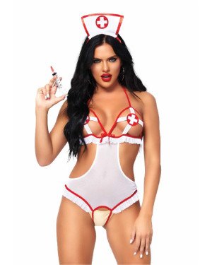 Костюм медсестри Leg Avenue Naughty Nurse, one size, боді та шапочка