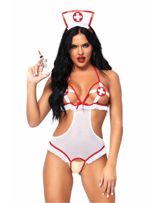 Костюм медсестри Leg Avenue Naughty Nurse, one size, боді та шапочка Костюм медсестри Leg Avenue Naughty Nurse, one size, боді та шапочка
