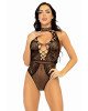 Leg Avenue Net and lace halter bodysuit OS Black