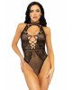 Leg Avenue Net and lace halter bodysuit OS Black