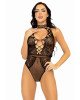 Leg Avenue Net and lace halter bodysuit OS Black