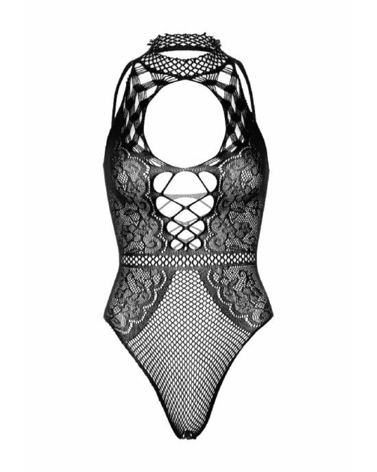 Leg Avenue Net and lace halter bodysuit OS Black