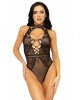 Leg Avenue Net and lace halter bodysuit OS Black