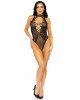 Leg Avenue Net and lace halter bodysuit OS Black