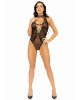 Leg Avenue Net and lace halter bodysuit OS Black
