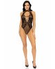 Leg Avenue Net and lace halter bodysuit OS Black