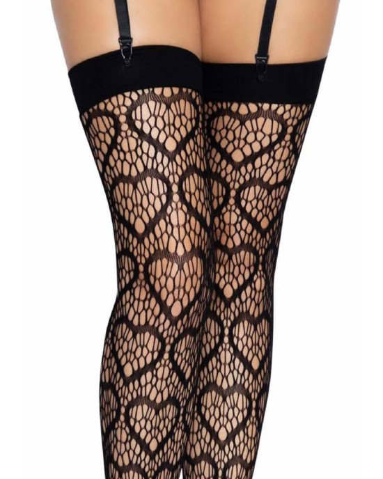 Leg Avenue Heart net thigh highs OS Black