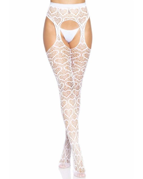 Leg Avenue Heart net suspender hose OS White Leg Avenue Heart net suspender hose OS White