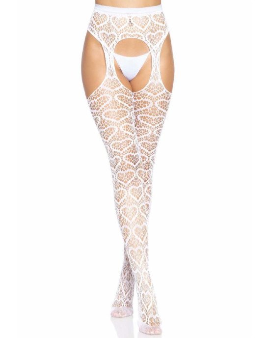 Leg Avenue Heart net suspender hose OS White Leg Avenue Heart net suspender hose OS White