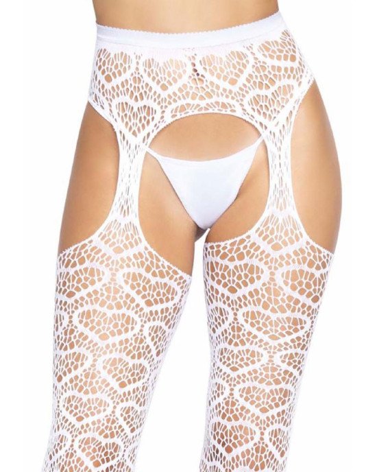 Leg Avenue Heart net suspender hose OS White Leg Avenue Heart net suspender hose OS White