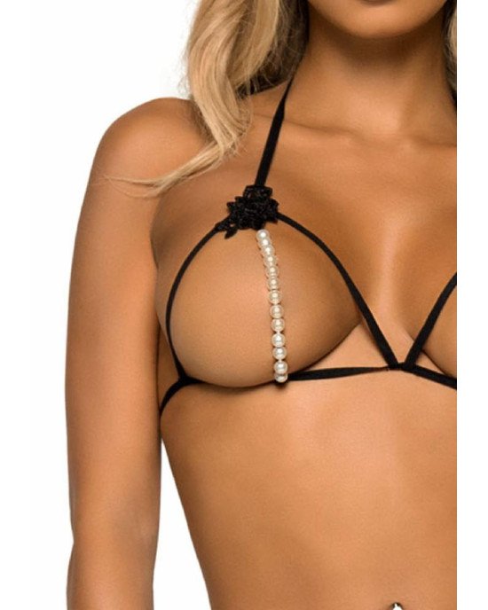 Leg Avenue Open cup bra and pearl panty OS Black Leg Avenue Open cup bra and pearl panty OS Black