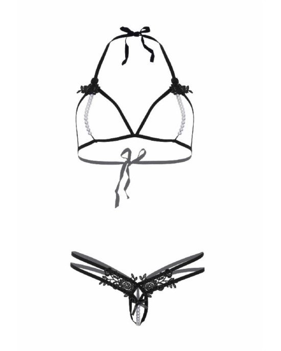 Leg Avenue Open cup bra and pearl panty OS Black Leg Avenue Open cup bra and pearl panty OS Black