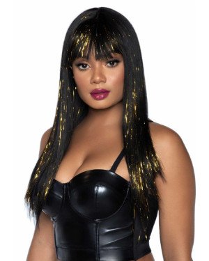 Leg Avenue Long bang wig with tinsel Black/Gold Leg Avenue Long bang wig with tinsel Black/Gold