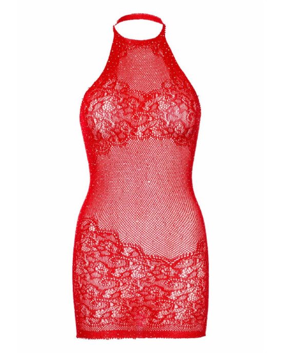Сукня-сітка зі стразами Leg Avenue Rhinestone halter mini dress Red, відкрита спина, one size Сукня-сітка зі стразами Leg Avenue Rhinestone halter mini dress Red, відкрита спина, one size