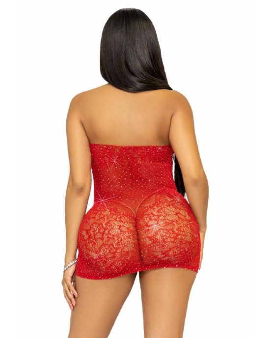 Сукня-сітка зі стразами Leg Avenue Rhinestone halter mini dress Red, відкрита спина, one size Сукня-сітка зі стразами Leg Avenue Rhinestone halter mini dress Red, відкрита спина, one size