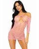 Сукня-сітка з сердечками Leg Avenue Heart net mini dress Pink, зав’язки, відкриті плечі, one size